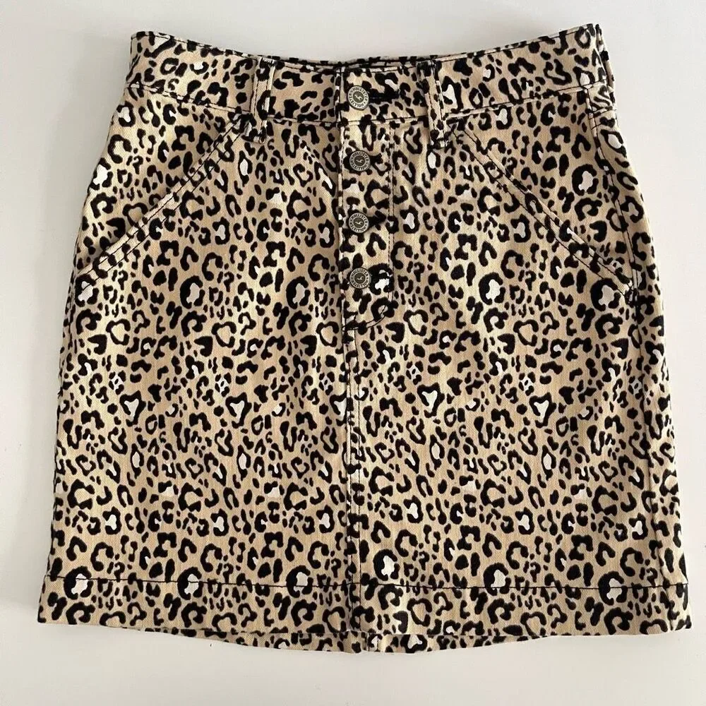 Hollister Ultra High Rise Button Fly Mini Skirt (Leopard) - 1/25